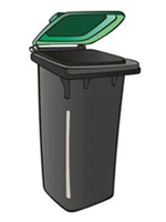 Black bin with green lid (paper and card recycling)