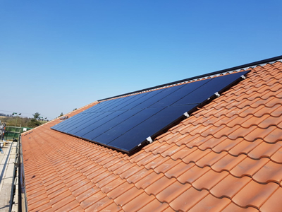 A small solar installation on a tiled roof at Bardwell Pavilion A small solar installation on a tiled roof at Bardwell Pavilion