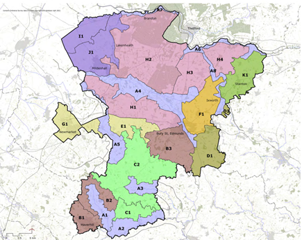West Suffolk Landscape Character Areas Map showing West Suffolk Landscape Character Areas