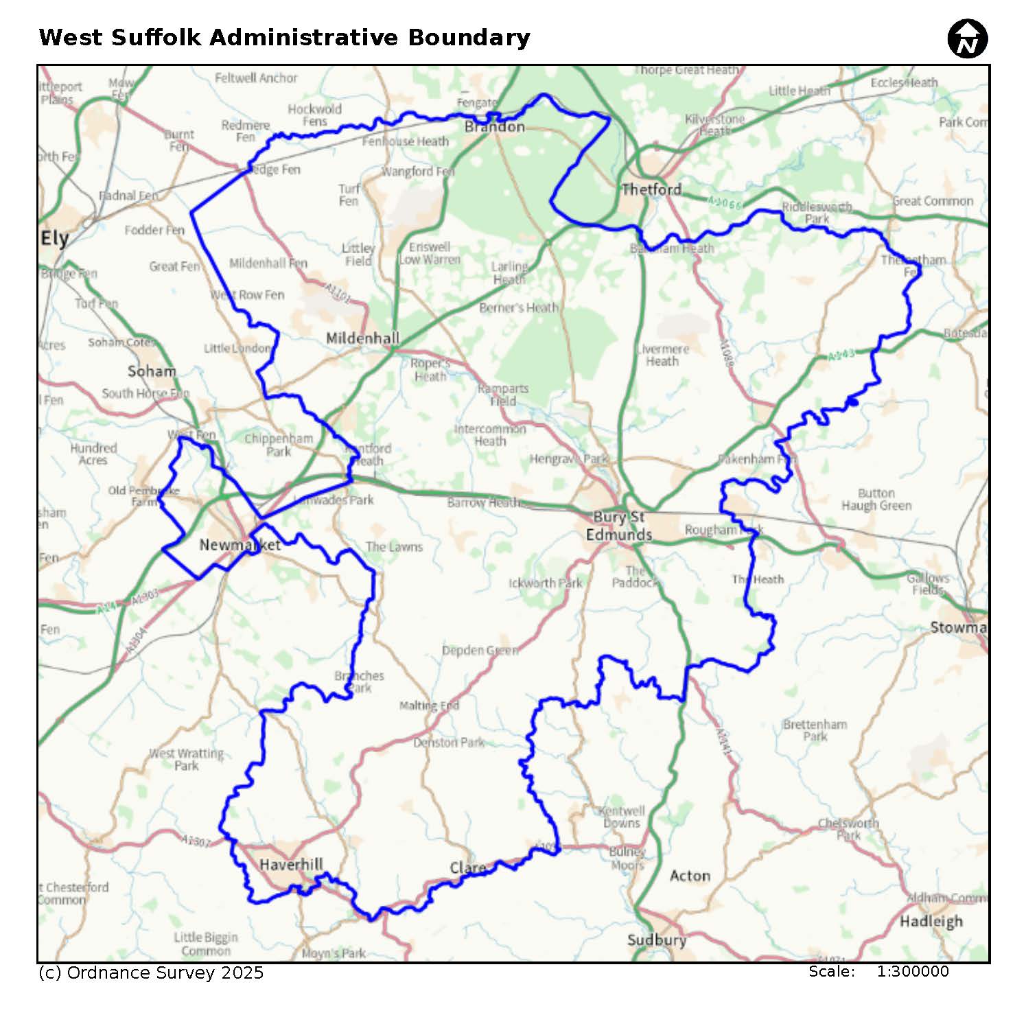 Click here to see full size map of West Suffolk Administrative Boundary Figure 1: map showing West Suffolk District Boundary