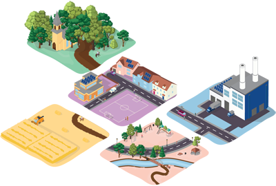 West Suffolk Local Plan 2045 graphic showing five tiles which represent different aspects of the area West Suffolk Local Plan 2045 graphic showing five tiles which represent different aspects of the area