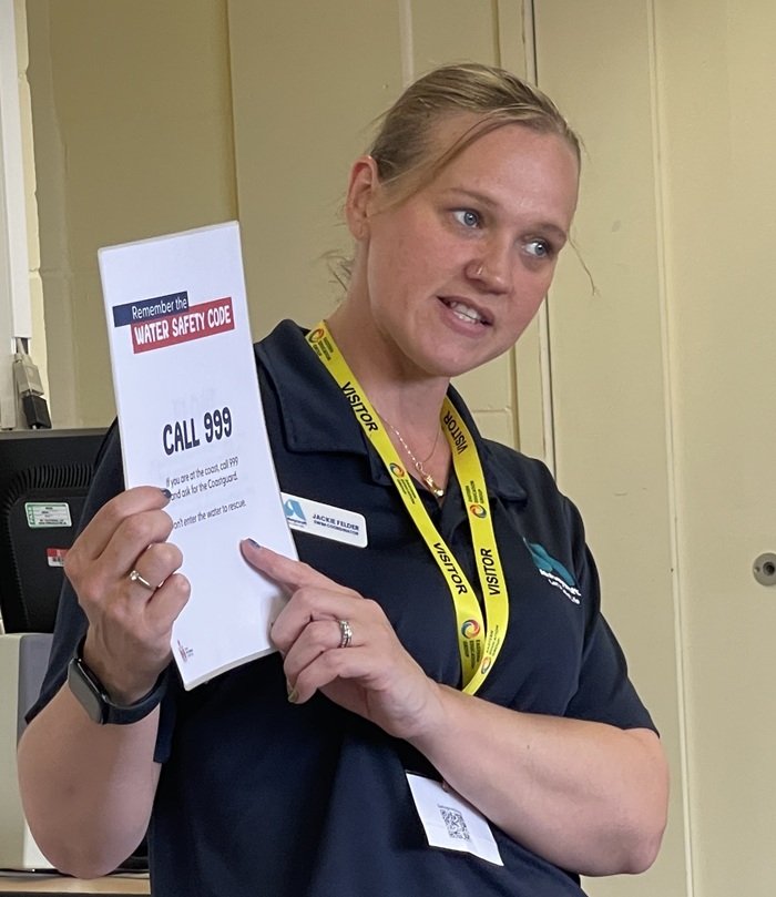 Jackie Felder swim coordinator at Abbeycroft Leisure teaches the students about water safety. Jackie Felder swim coordinator at Abbeycroft Leisure teaches the students about water safety.