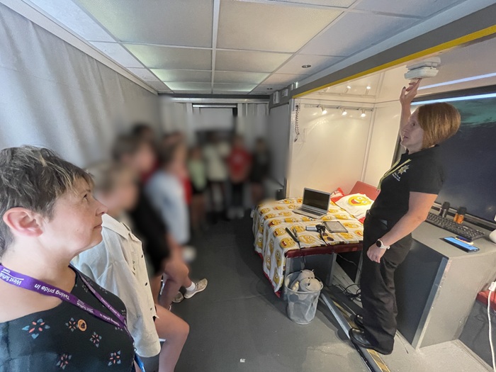Megan Bray from Suffolk Fire and Rescue service teaches student about how they can help prevent a fire in their home – and what to do if a fire does break out. Megan Bray from Suffolk Fire and Rescue service teaches student about how they can help prevent a fire in their home – and what to do if a fire does break out.