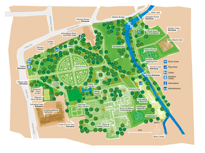 Abbey Gardens site map - click on the map to download a PDF version Abbey Gardens site map - click on the map to download a PDF version
